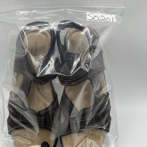 DOCKERS Mens 12M Brown Leather Comfort Sports Sandals Ankle Straps Hiking Shoes - Picture 11 of 11